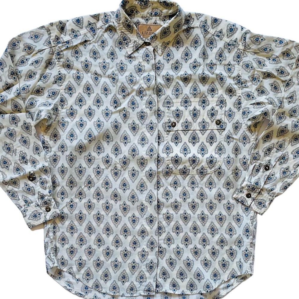 Vintage LIZ WEAR Womens Small Blouse Button Up Shirt Paisley Relaxed Fit - Picture 2 of 9